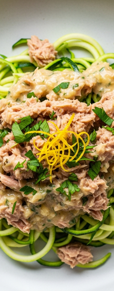 Tuna Zoodles with Creamy Lemon Garlic Sauce