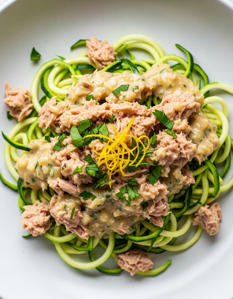 Tuna Zoodles with Creamy Lemon Garlic Sauce