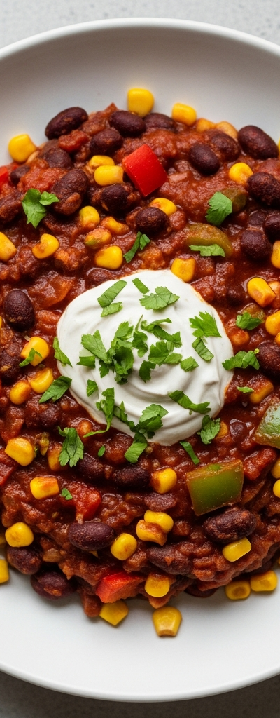 Quick Black Bean Chili with Corn and Peppers
