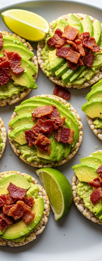 Keto Avocado and Bacon Rice Cake Toppers