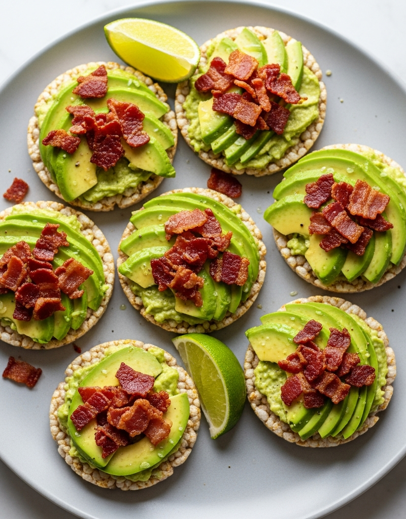 Keto Avocado and Bacon Rice Cake Toppers