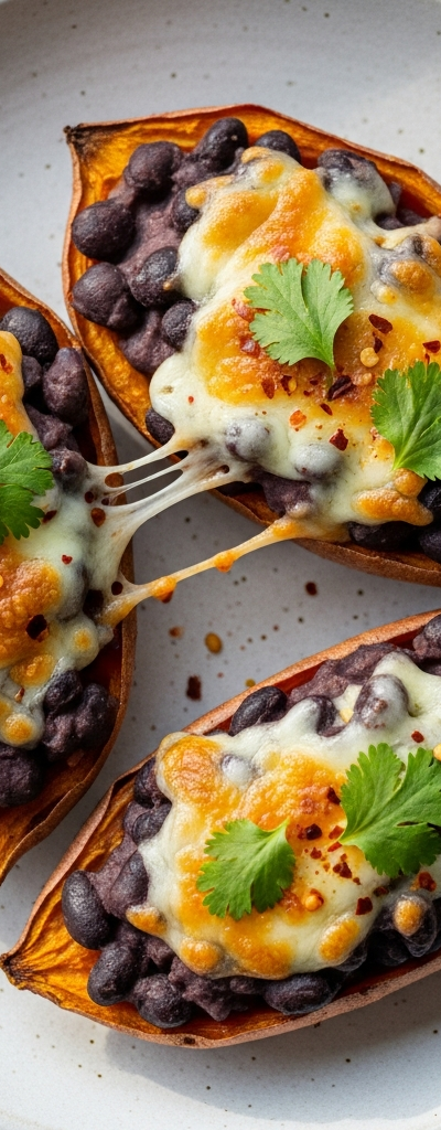 Stuffed Sweet Potato Skins with Black Beans and Cheese