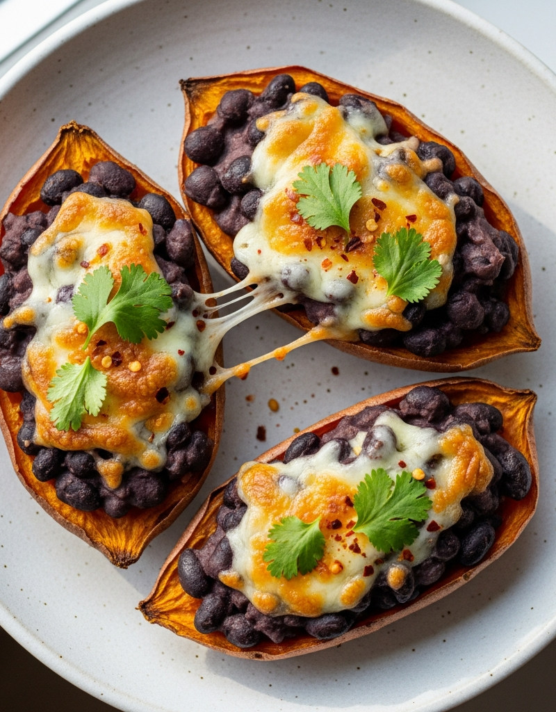 Stuffed Sweet Potato Skins with Black Beans and Cheese