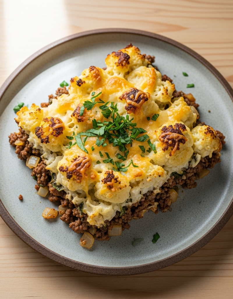 Keto Ground Beef and Cauliflower Casserole