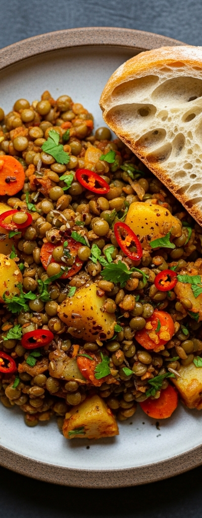 Spicy Green Lentil and Potato Skillet