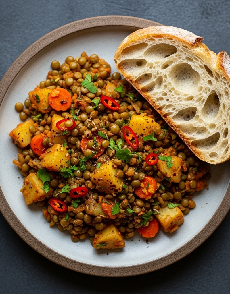 Spicy Green Lentil and Potato Skillet