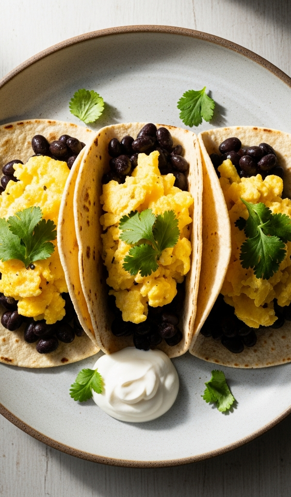 Breakfast tacos with egg and black beans