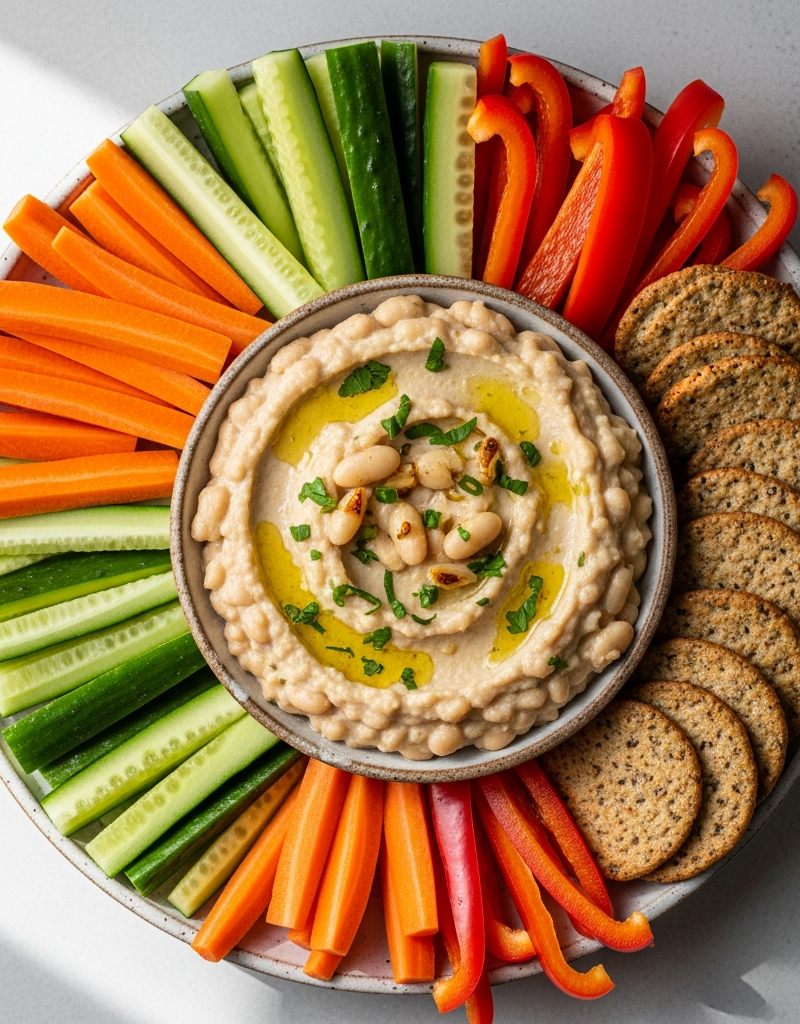 Creamy White Bean and Garlic Dip with Veggie Sticks