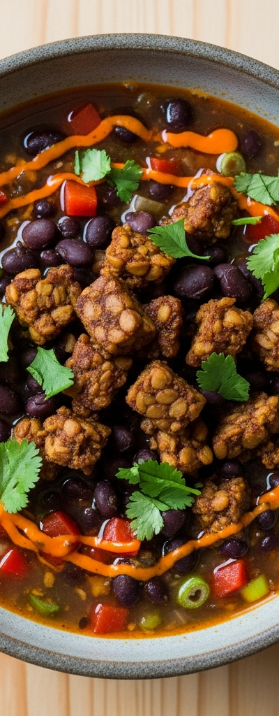 Spicy Tempeh and Black Bean Soup
