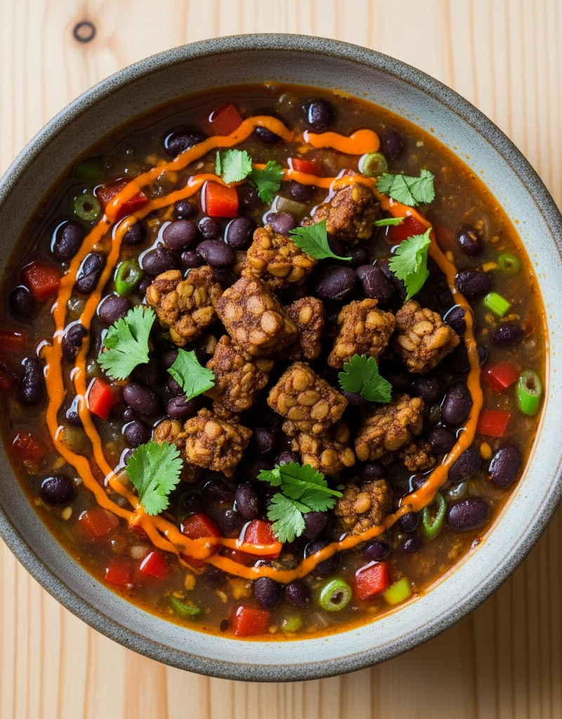 Spicy Tempeh and Black Bean Soup