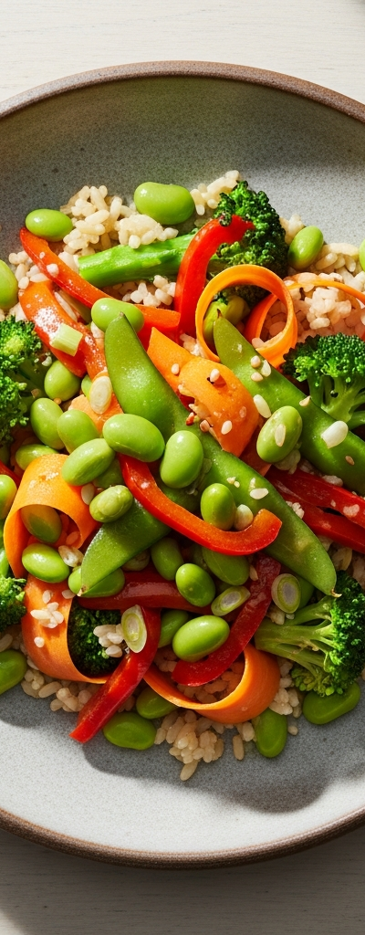 Edamame Stir-Fry with Brown Rice and Veggies