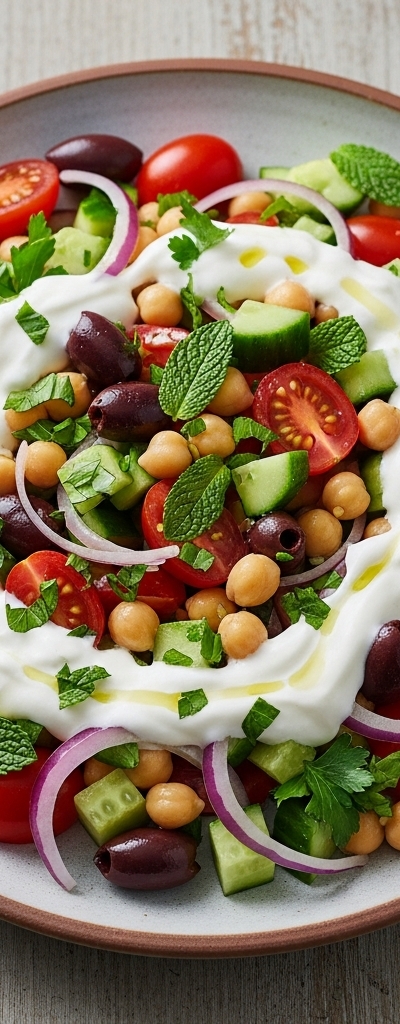 Mediterranean Chickpea Salad with Yogurt Dressing