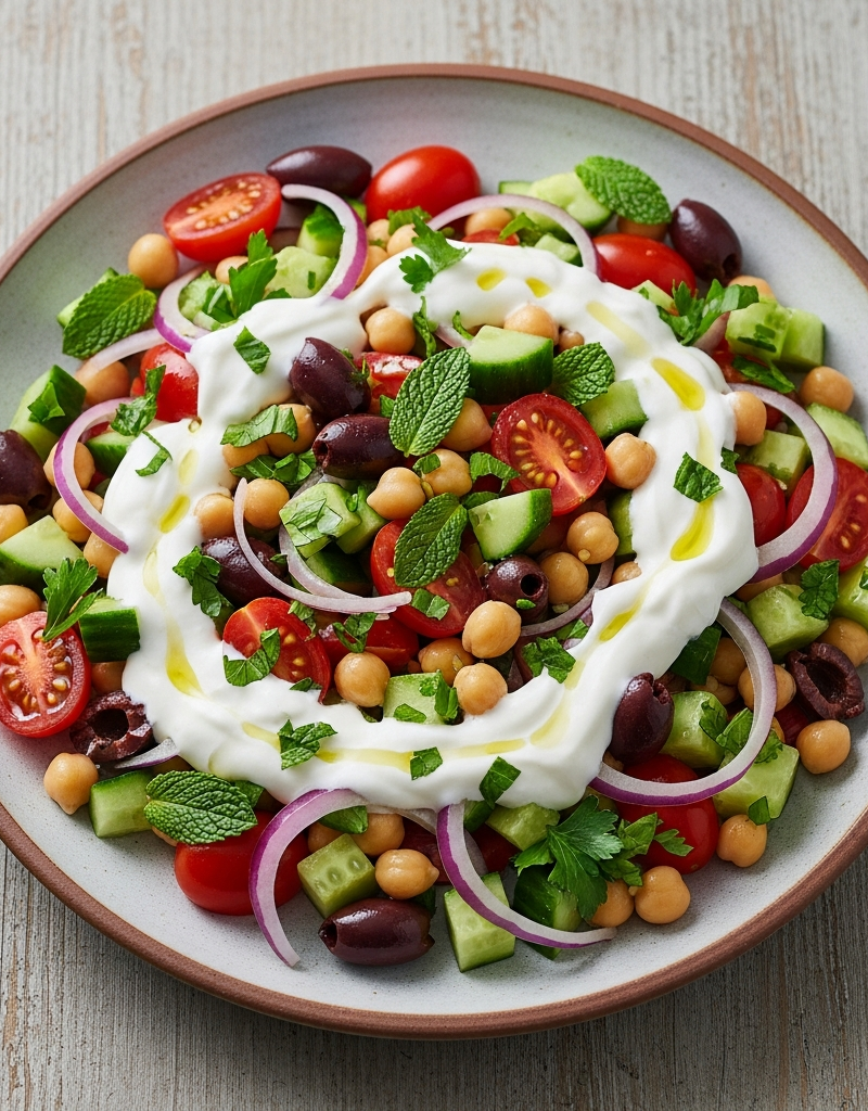Mediterranean Chickpea Salad with Yogurt Dressing