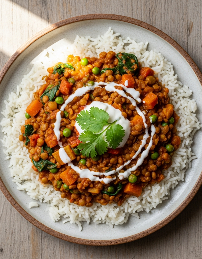 Hearty Lentil and Vegetable Curry with Rice