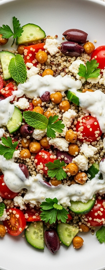 Mediterranean Chickpea & Quinoa Salad with Yogurt Dressing