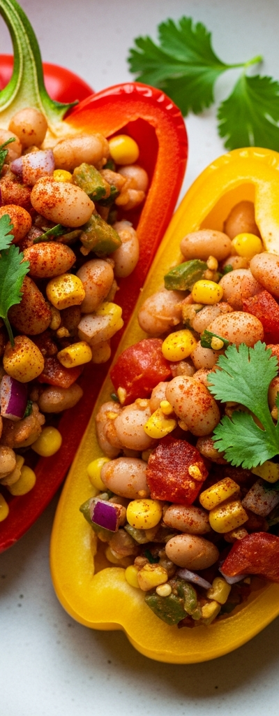 Spicy Butter Bean Stuffed Bell Peppers