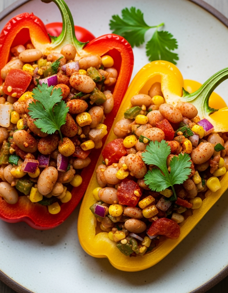Spicy Butter Bean Stuffed Bell Peppers