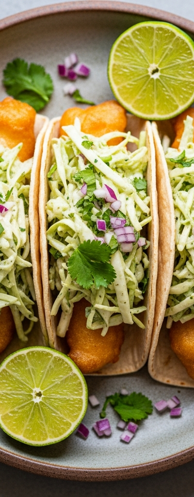 Crispy Fish Tacos with Lime Slaw