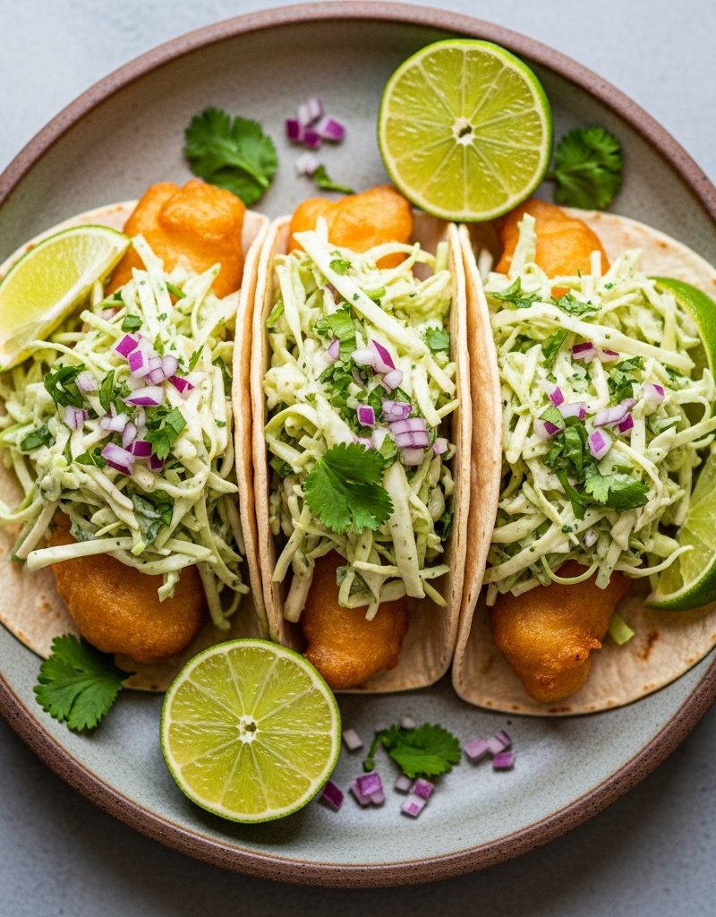 Crispy Fish Tacos with Lime Slaw