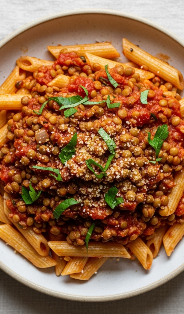 Pasta with Lentil Tomato Sauce