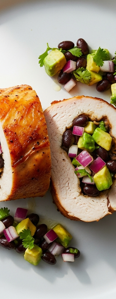 Stuffed Turkey Breast with Black Bean and Avocado Salsa