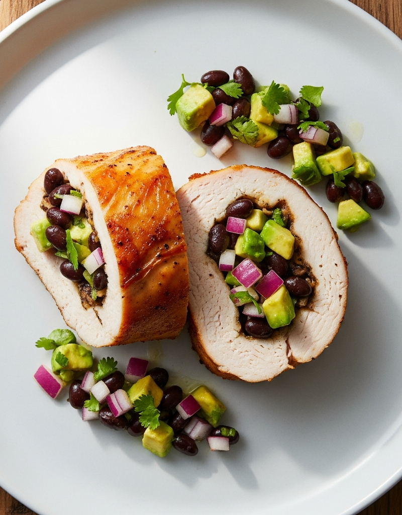 Stuffed Turkey Breast with Black Bean and Avocado Salsa