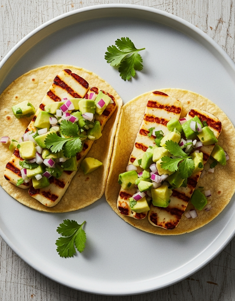 Grilled Halloumi Tacos with Avocado Salsa