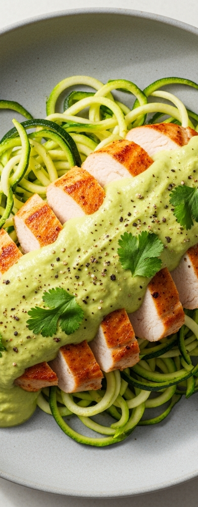 Keto Chicken Zucchini Noodles with Creamy Avocado Sauce