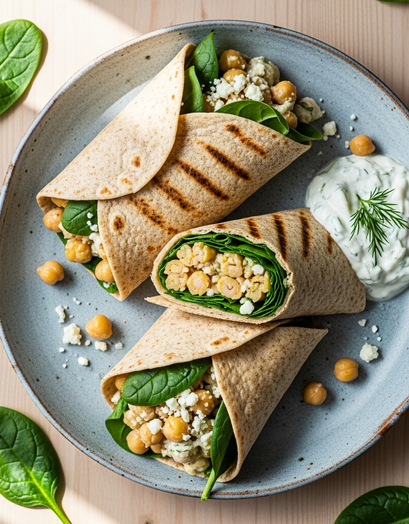 Mediterranean Mini Chickpea Spinach Wraps