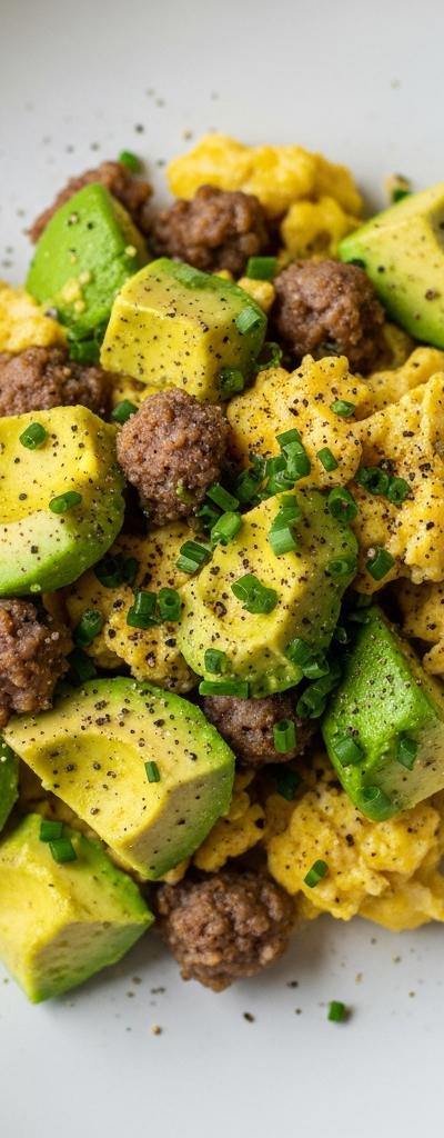 Keto Avocado and Sausage Scramble