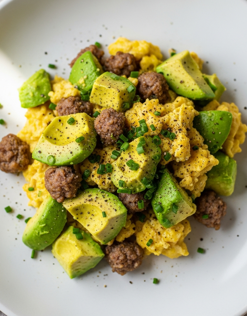 Keto Avocado and Sausage Scramble