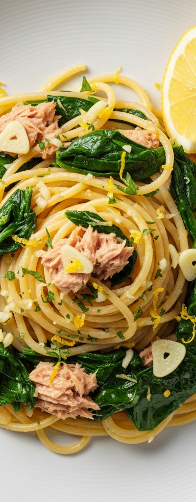 Tuna and Spinach Pasta with Lemon and Garlic