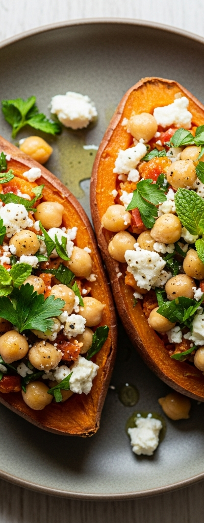 Mediterranean Stuffed Sweet Potatoes with Chickpeas and Feta
