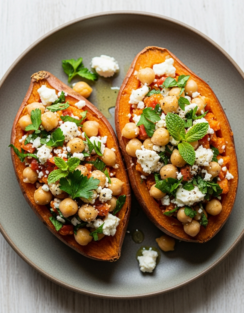 Mediterranean Stuffed Sweet Potatoes with Chickpeas and Feta