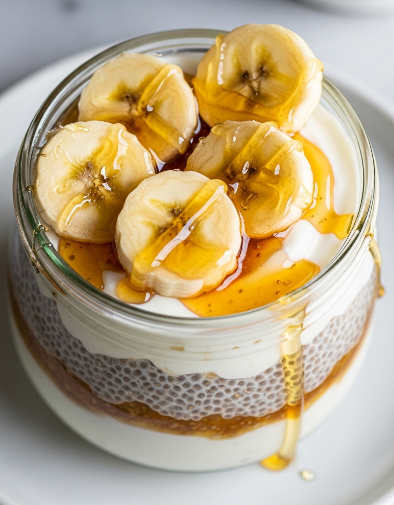 Layered Yogurt Chia Pots with Banana and Honey