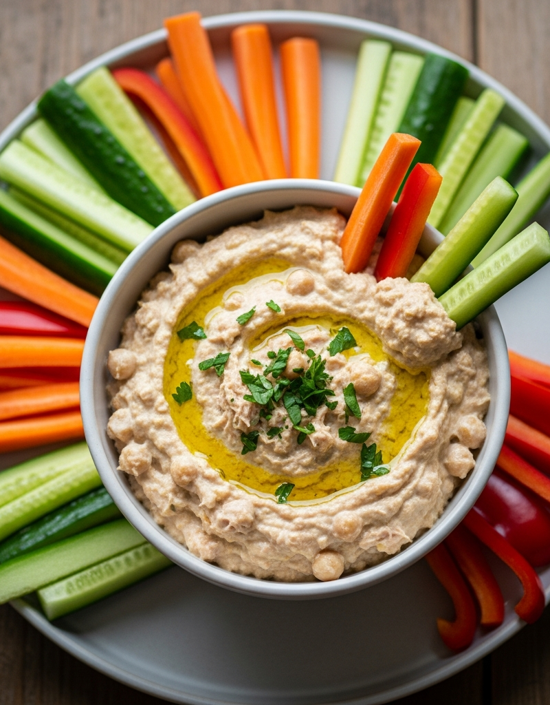 Creamy Tuna and Chickpea Dip with Veg Sticks