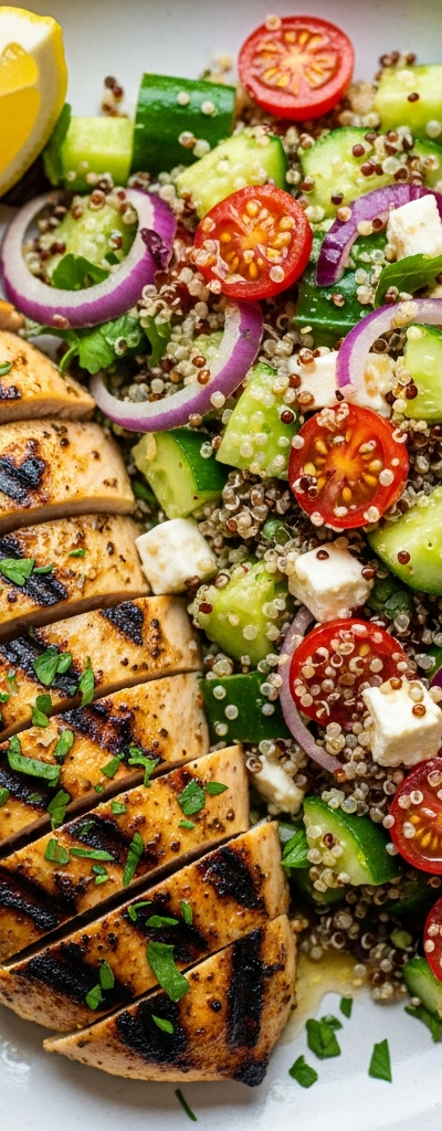 Mediterranean Lemon Herb Grilled Chicken with Quinoa Salad