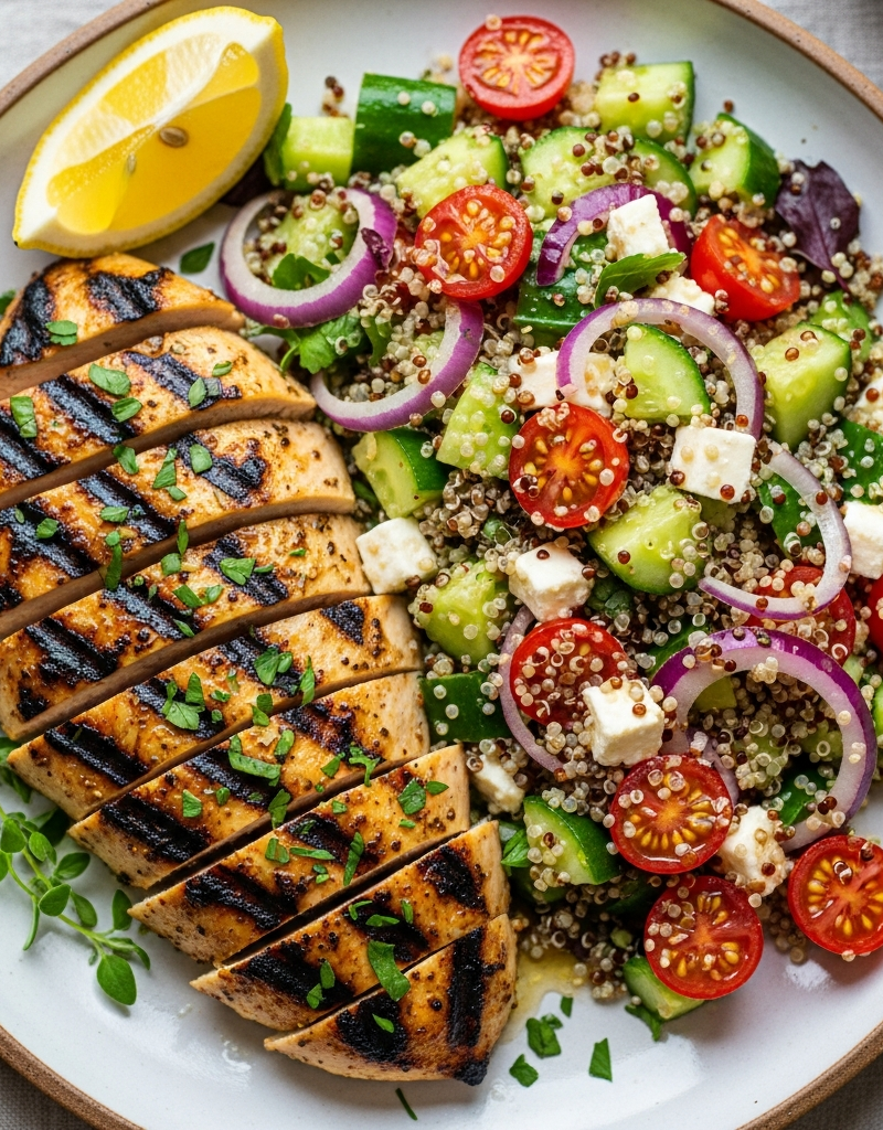 Mediterranean Lemon Herb Grilled Chicken with Quinoa Salad