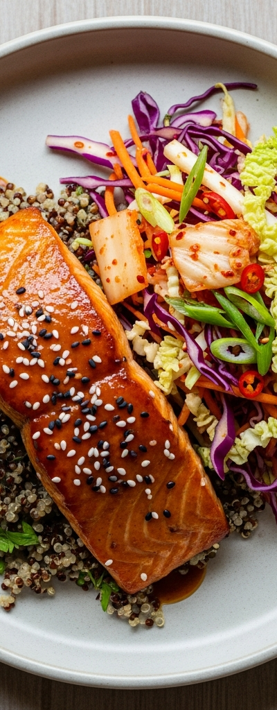 Miso-Glazed Salmon with Quinoa and Kimchi Slaw