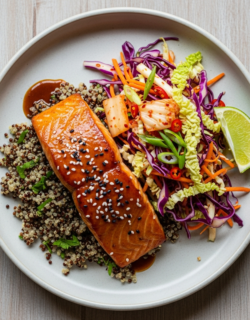 Miso-Glazed Salmon with Quinoa and Kimchi Slaw