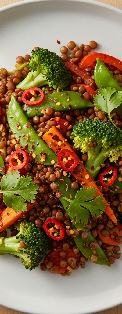 Spicy Lentil Stir-Fry with Veggies