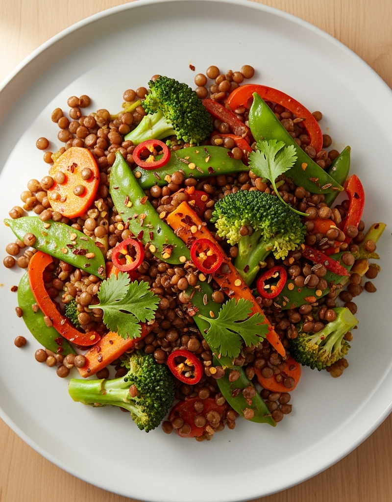Spicy Lentil Stir-Fry with Veggies