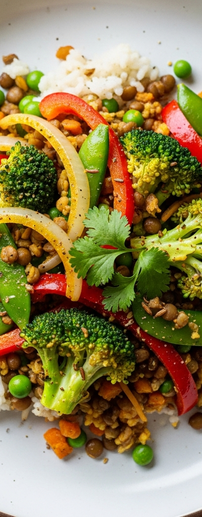 Veggie Rice and Lentil Stir-Fry