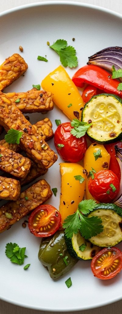 Spiced Tempeh Oven Fries with Vegetables