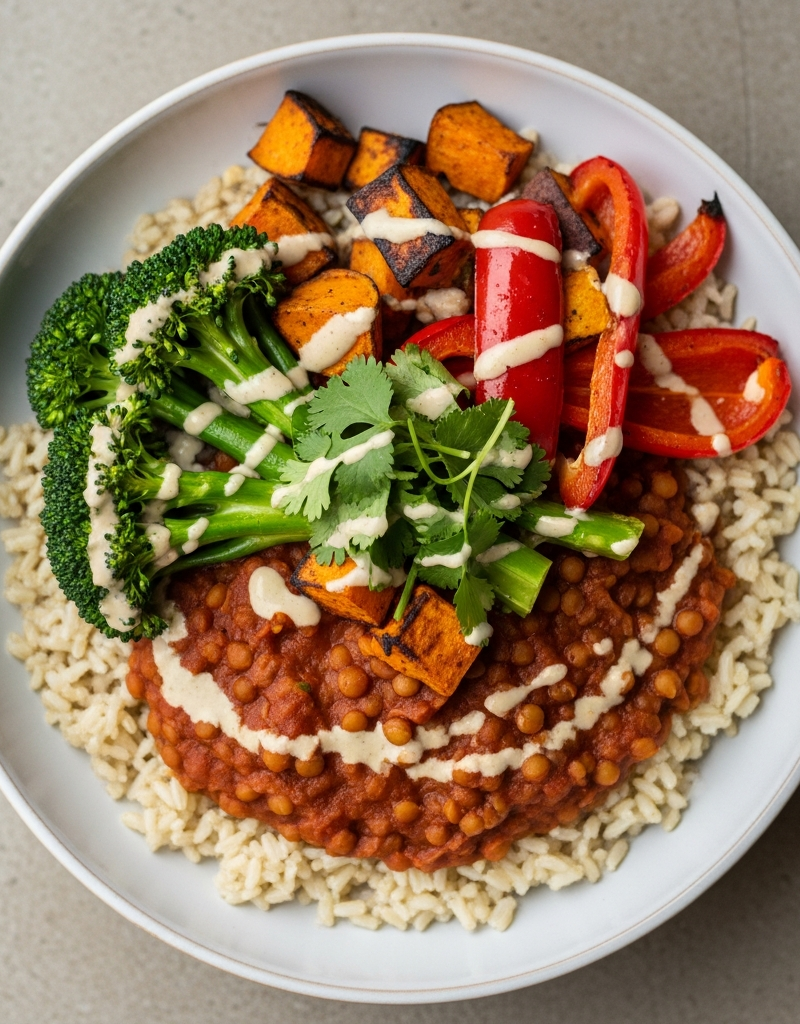 Vegan Lentil and Veggie Rice Bowl
