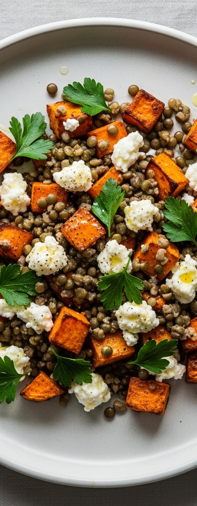 Warm Sweet Potato and Lentil Salad with Feta