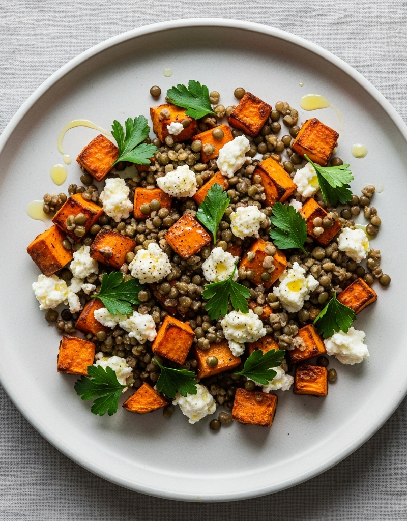 Warm Sweet Potato and Lentil Salad with Feta