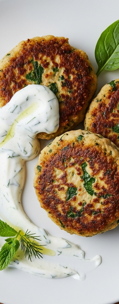 Beef and Spinach Patties with Yogurt Sauce