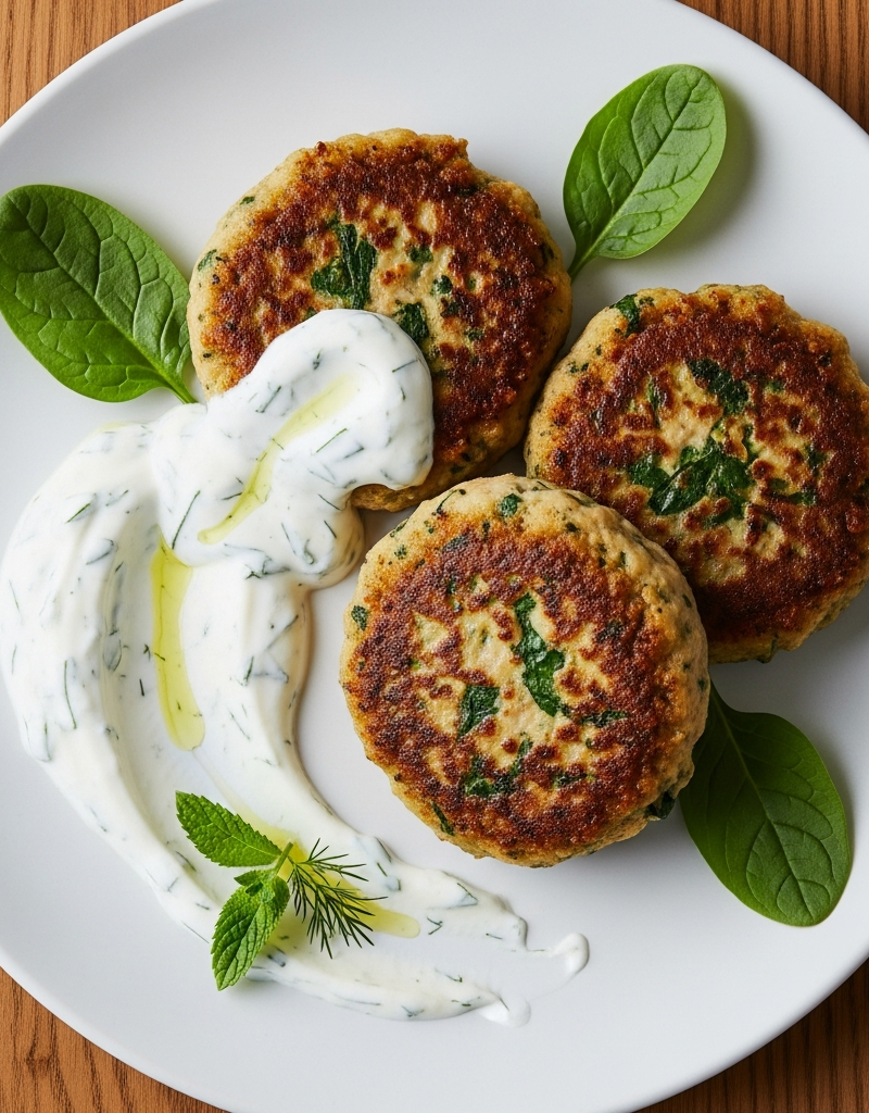 Beef and Spinach Patties with Yogurt Sauce