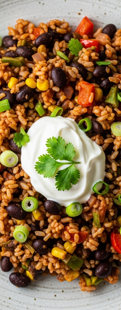 Vegetarian Brown Rice and Bean Skillet